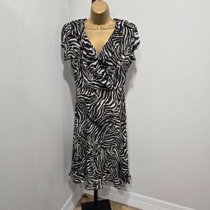 2000s Y2K Whimsigoth Fairy Goth Ruffle Animal Print Sheer V Neck Dress Womens 8